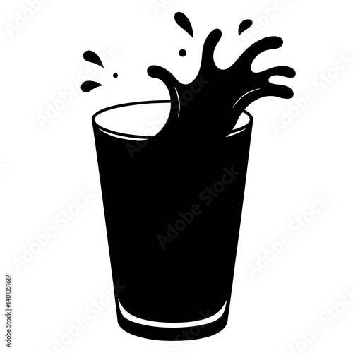 Black And White Silhouette Of A Glass With A Liquid Splash Effect