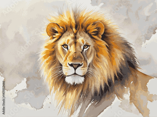 Majestic mane wash lion isolated watercolor vector illustration svg 