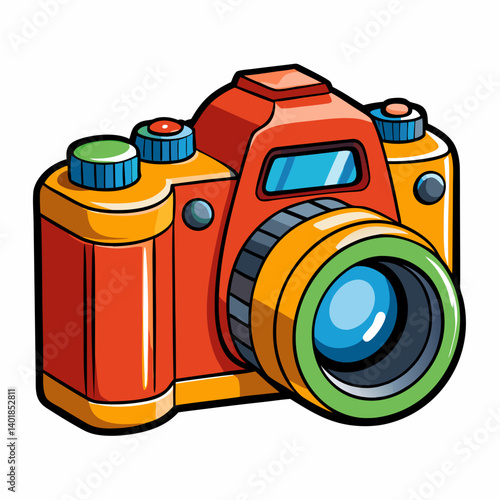 Cartoon Illustration Of A Vibrant Camera With Playful Colors And Thick Outlines