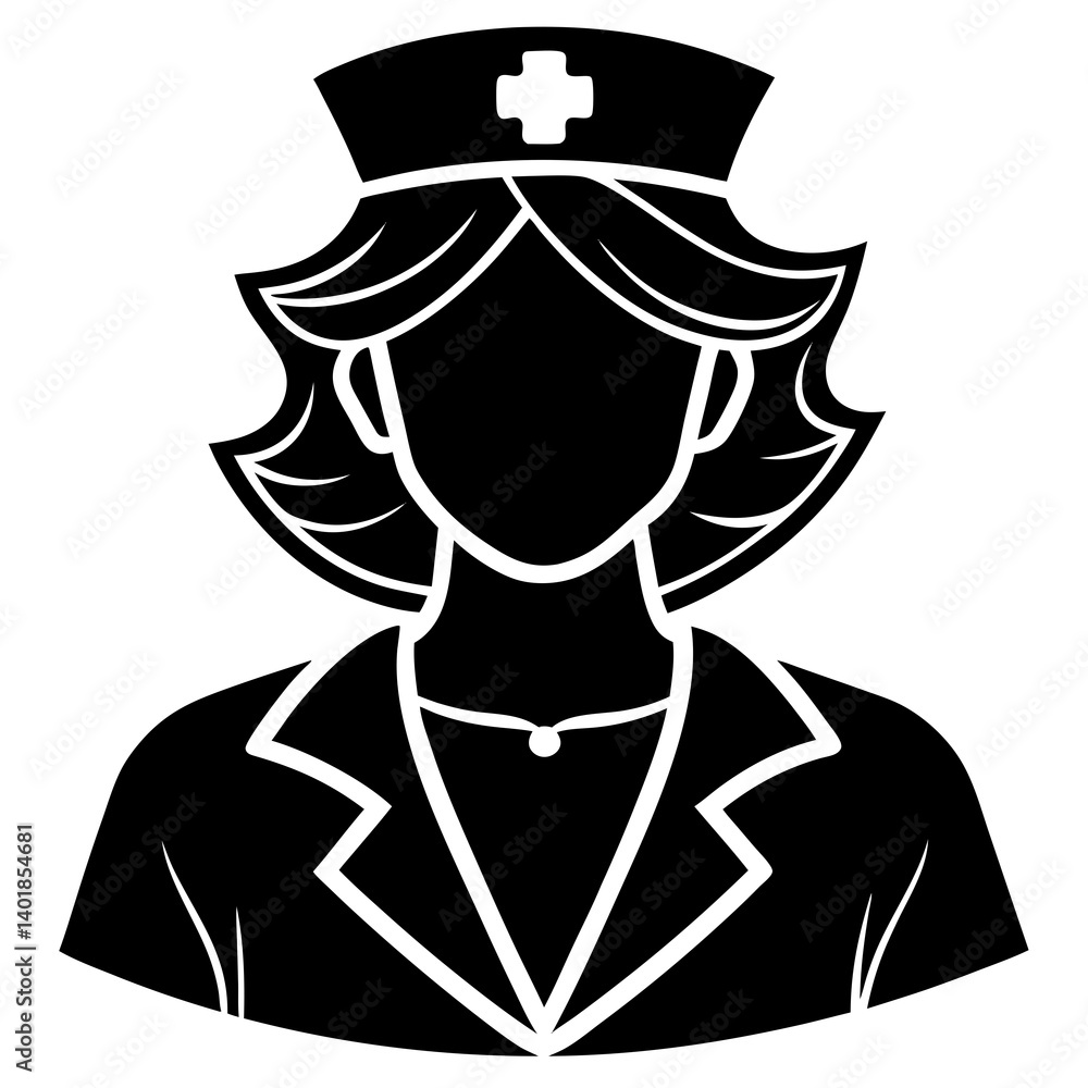 Black And White Nurse Icon Illustration For Medical And Healthcare Concepts Black And White Nurse Icon Illustration For Medical And Healthcare Concepts