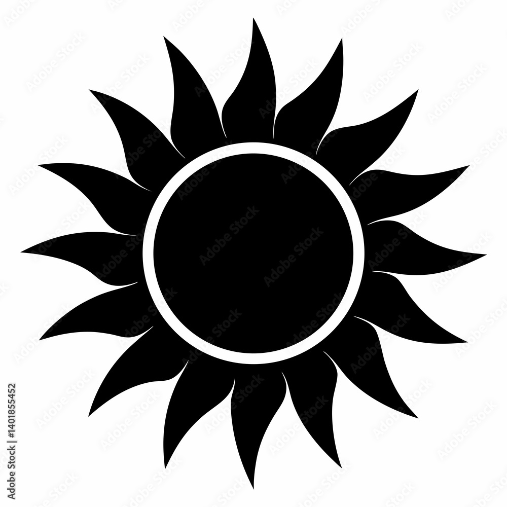 Stylized Black And White Sun Icon Vector Silhouette Illustration Template Stylized Black And White Sun Icon Vector Silhouette Illustration Template