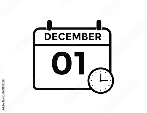  December 1 - Calendar Icon. 1 DEC daily date calender on white background
