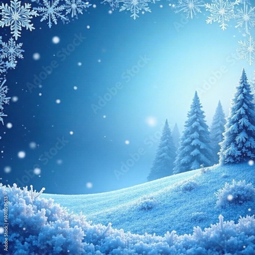 Wallpaper Mural Frosty landscape with intricate snowflake border, winter, decorative, border Torontodigital.ca