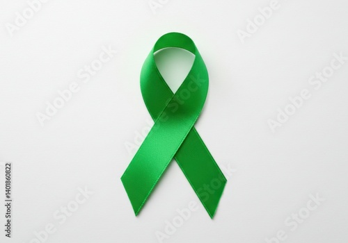Wallpaper Mural A single green ribbon on a white background symbolizing support and awareness for causes and movements Torontodigital.ca