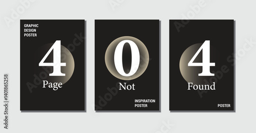 Modern dark poster with word "404 page not Found" background vector set. Minimalist style cover template background. Digital error page design poster backdrop