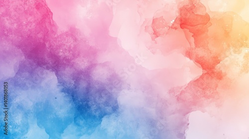 A soft and colorful abstract watercolor background features smooth gradients blending in pastel shades of pink, purple, and orange, creating a tranquil and dreamy atmosphere ideal for artistic and