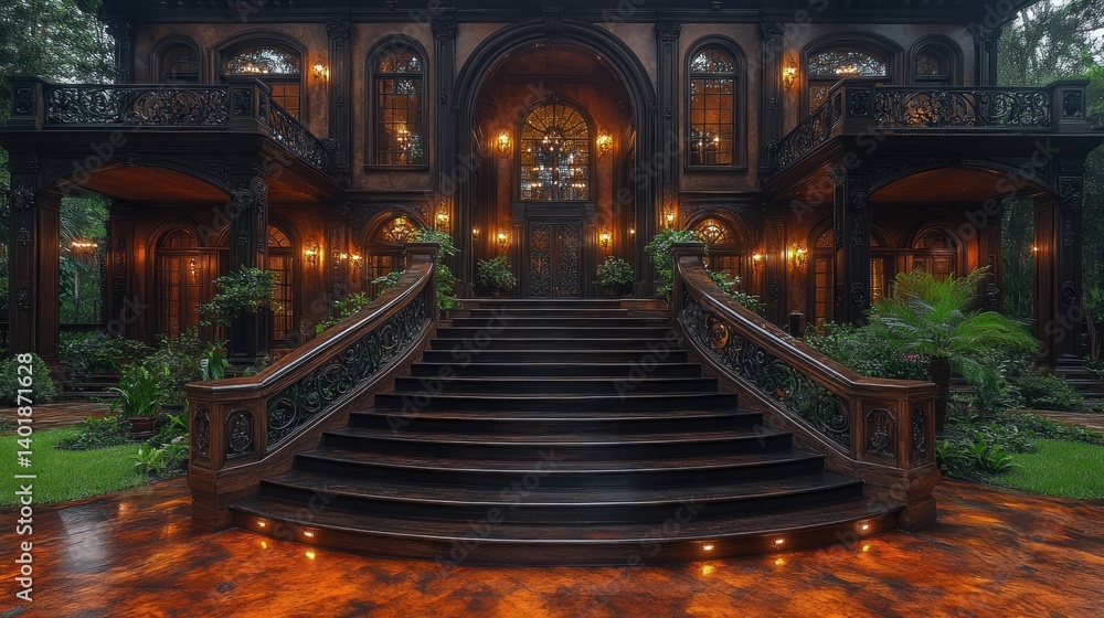 Obraz premium Grand Victorian Mansion Entrance at Dusk