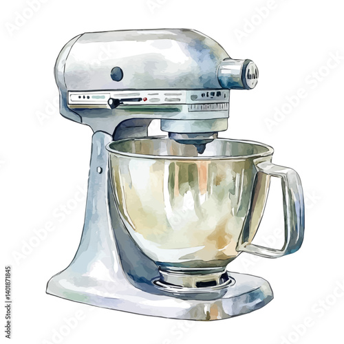watercolor of Silver Kitchen Mixer, vector, isolated on a white background.