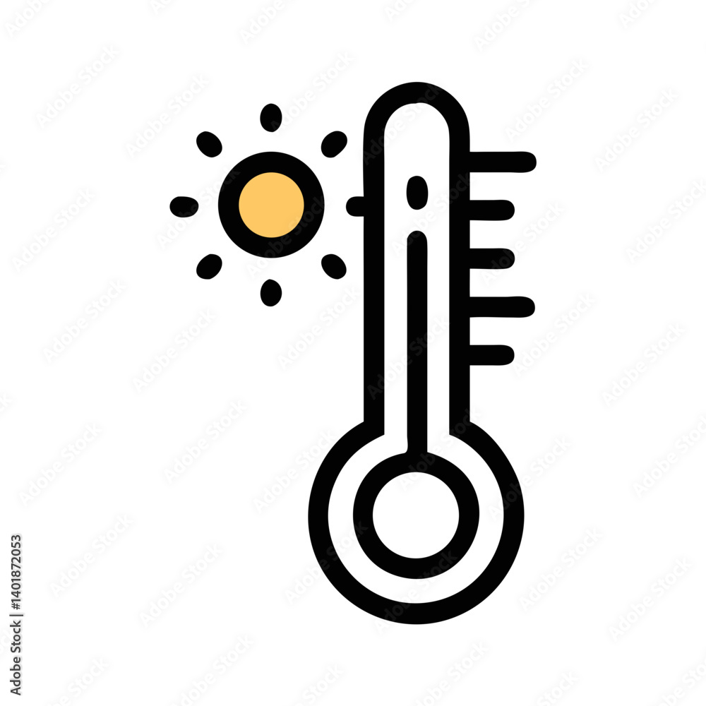 Thermometer with Sun Symbol for Heat Icon Design Thermometer with Sun Symbol for Heat Icon Design