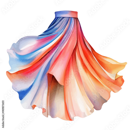 Silk Skirt With A Flowy Design, watercolor vector, isolated on a white background.