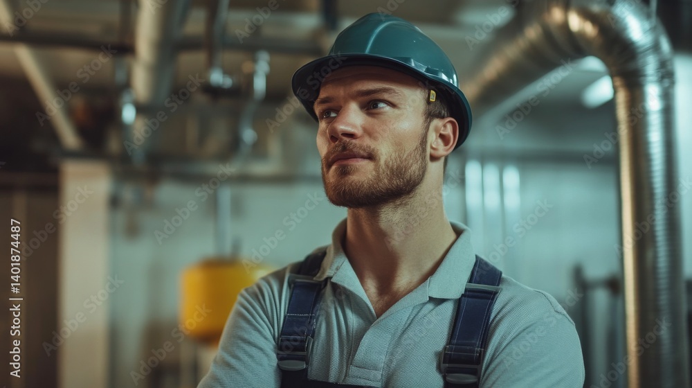 Plumber inspecting pipes in a basement for leaks. Featuring technical skill and thoroughness Plumber inspecting pipes in a basement for leaks. Featuring technical skill and thoroughness
