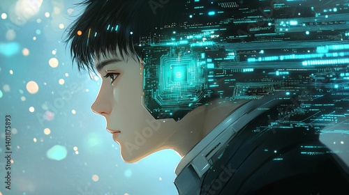 Wallpaper Mural Futuristic Profile of Young Man with Cybernetic Enhancements Torontodigital.ca