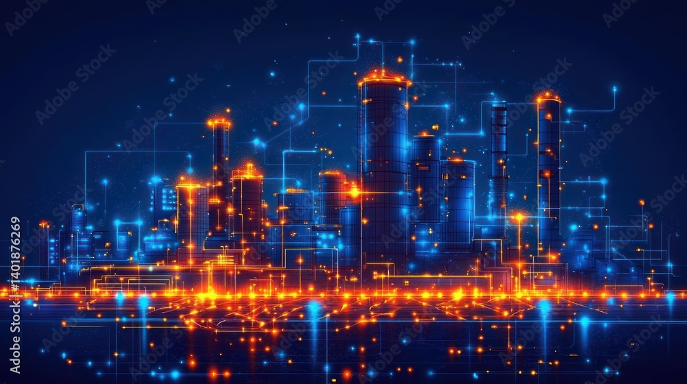 Fototapeta premium Futuristic Smart City: A Digital Metropolis Illuminated