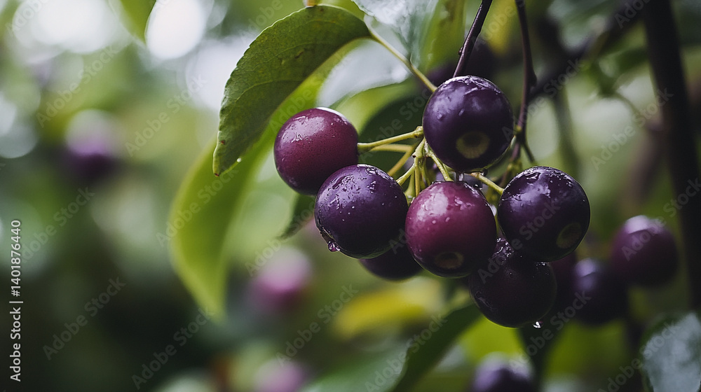 Fresh ripe cherries on tree branch with green leaves close up fruit photography nature background image Fresh ripe cherries on tree branch with green leaves close up fruit photography nature background image