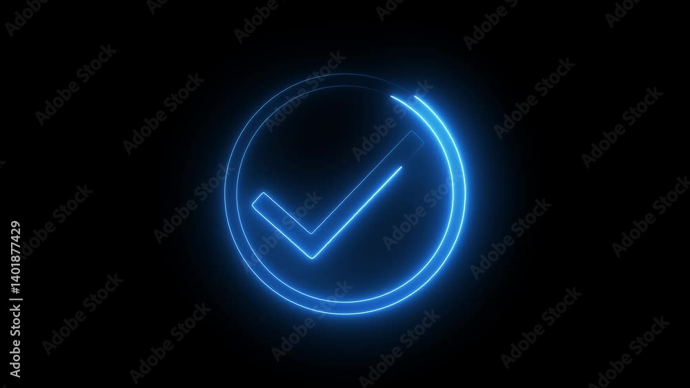 neon line check mark sign with alpha channel, displayed on a black background.This animation emphasizes confirmation and approval with a clear,vibrant visual. or the right choice dynamically. neon line check mark sign with alpha channel, displayed on a black background.This animation emphasizes confirmation and approval with a clear,vibrant visual. or the right choice dynamically.