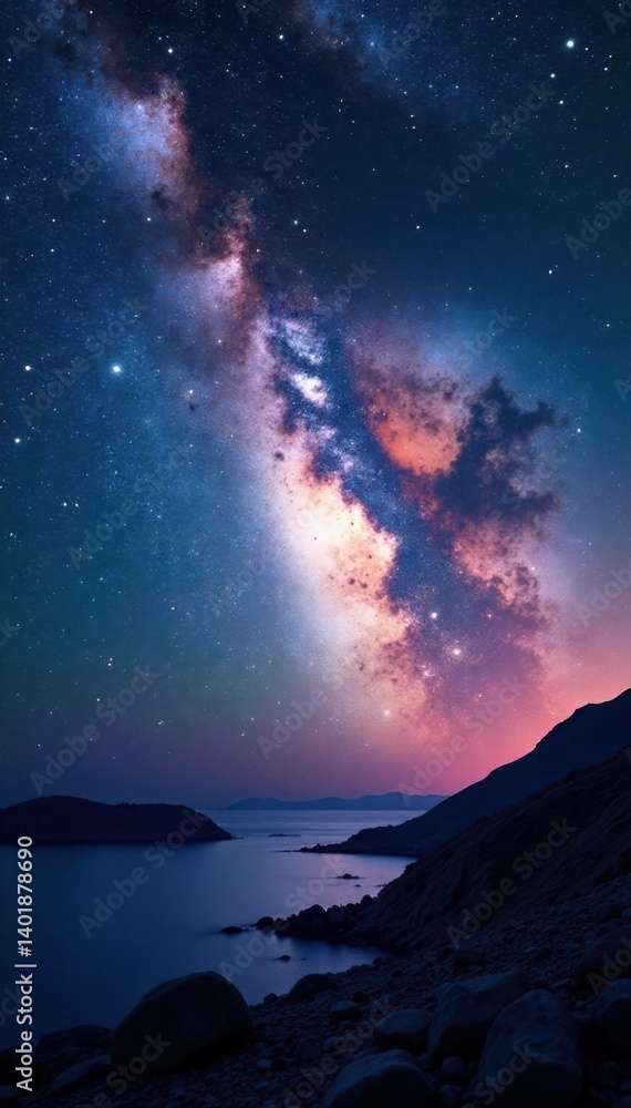 Fototapeta premium Swirling Milky Way galaxy with starry night sky and cosmic dust, astrophysics, asteroid