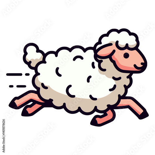 cute sheep running animal flat color vector illustration template design