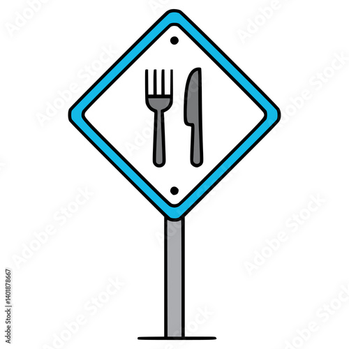 fork and knife restaurant road sign flat color vector illustration template design