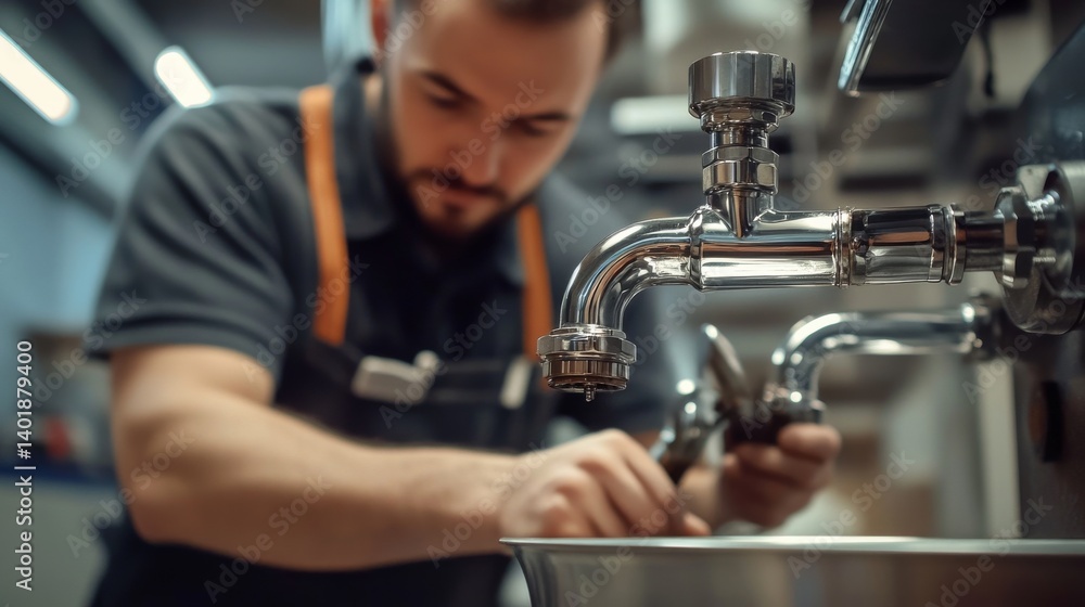 Plumber installing new pipes under a sink. Featuring expertise and efficiency Plumber installing new pipes under a sink. Featuring expertise and efficiency