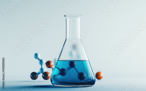 The beaker contains a blue liquid