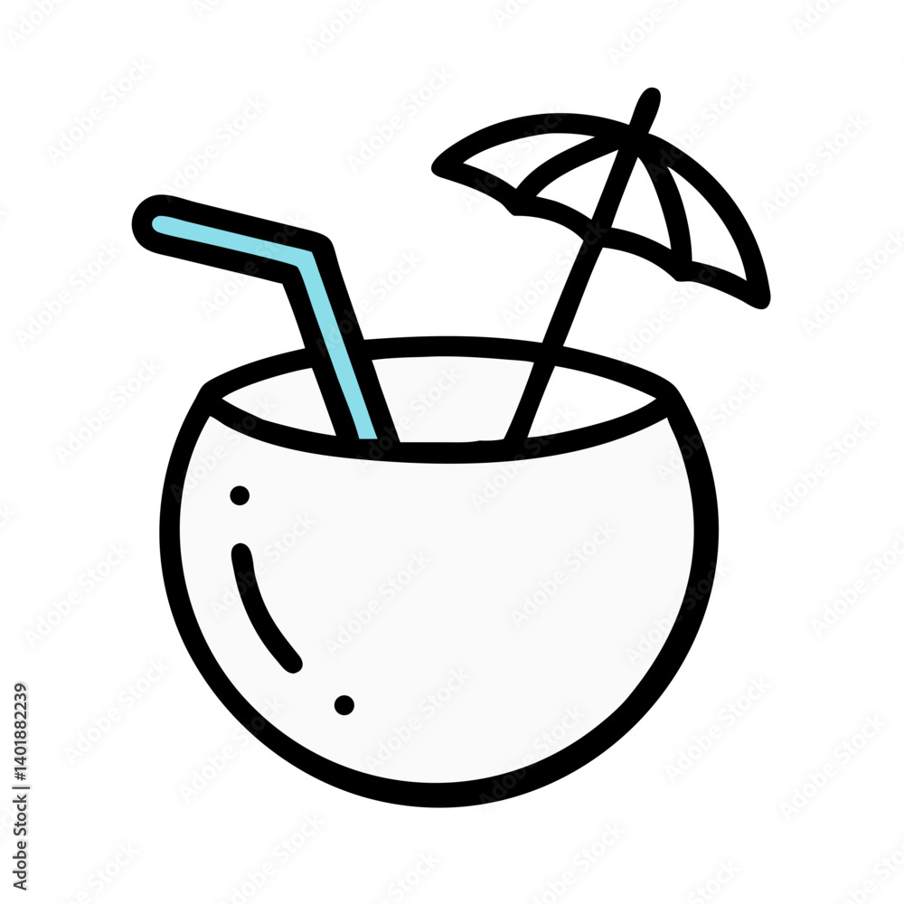 Coconut Drink with Straw and Garnish Icon Design Coconut Drink with Straw and Garnish Icon Design