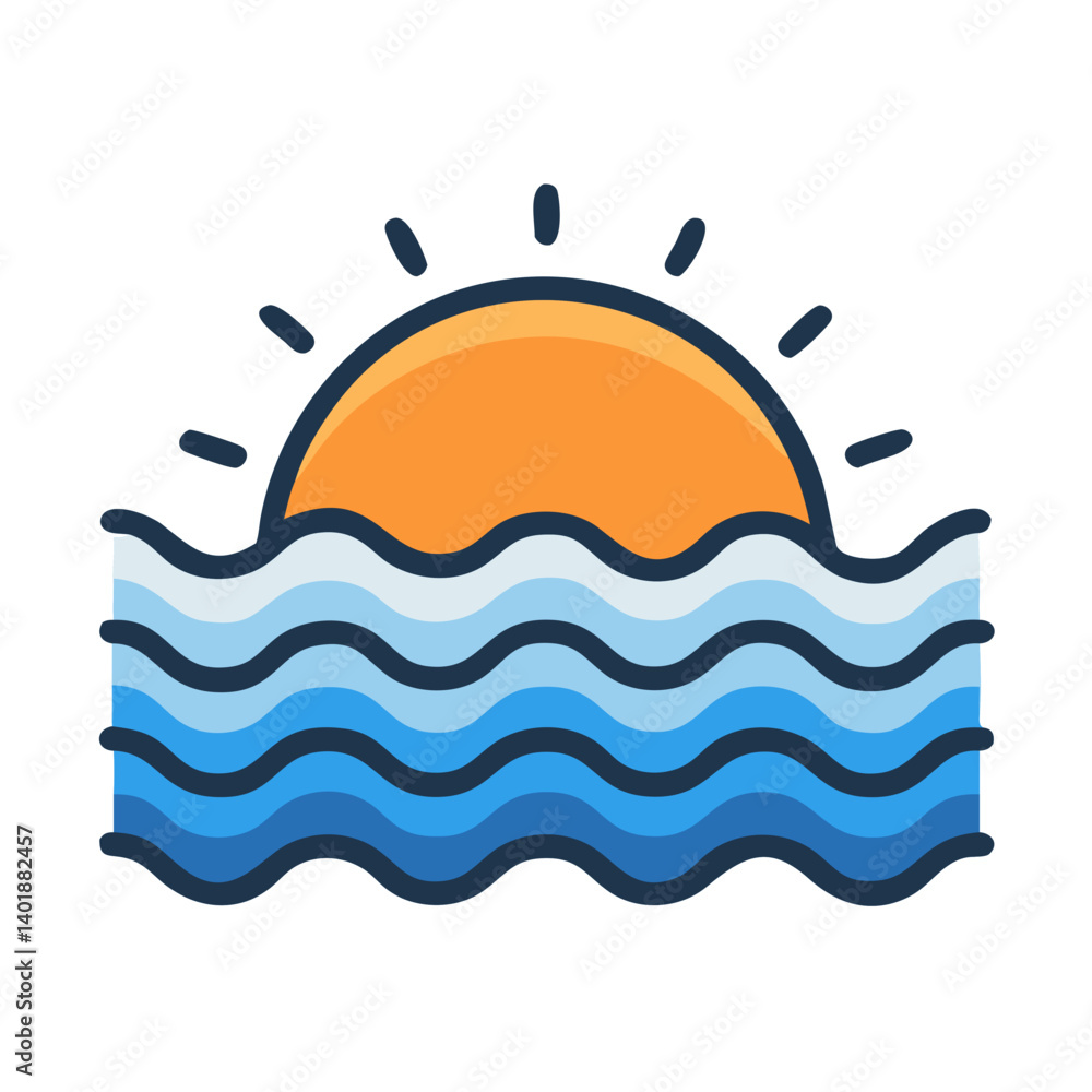 Sunset Over Ocean Waves Icon Design Sunset Over Ocean Waves Icon Design