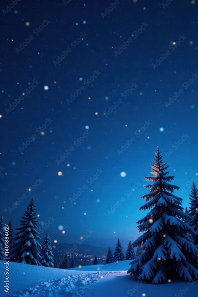 Fototapeta premium Dense snowflakes falling on a starry night sky, cosmos, darkness, snow