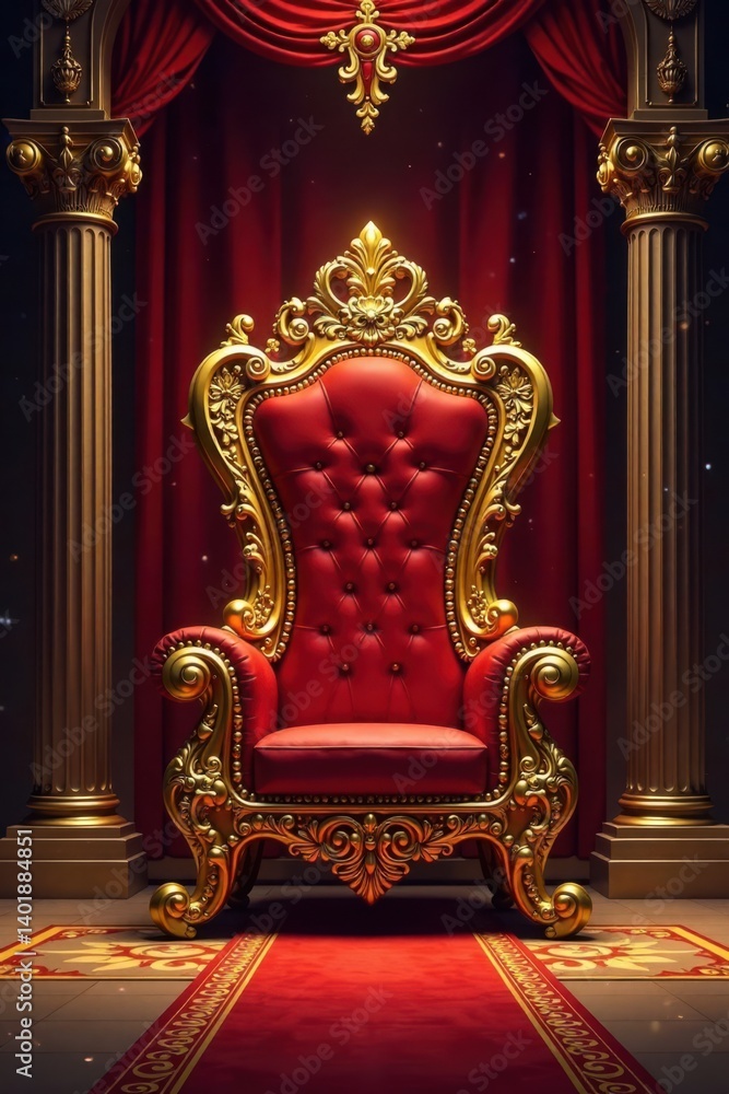 Grand throne room with golden accents and swirling motifs against a rich background, design, ornate, regal Grand throne room with golden accents and swirling motifs against a rich background, design, ornate, regal
