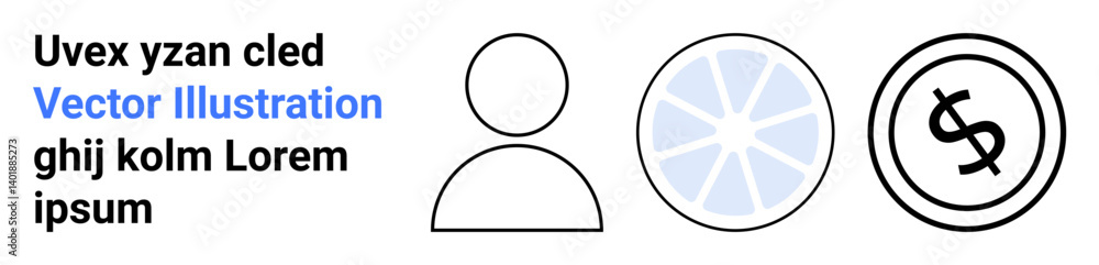 Obraz premium User icon, circular data chart, and dollar sign in bold line art. Ideal for user interfaces, financial apps, data analytics, minimal designs, presentations, infographics abstract line flat metaphor
