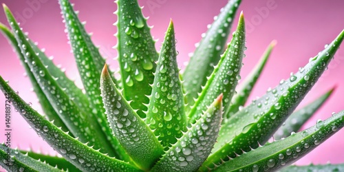 Wallpaper Mural Long Exposure Aloe Vera Photography: Pink Background, Water Droplets, Vibrant Colors Torontodigital.ca