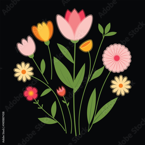 Wallpaper Mural Colorful floral illustration art stylized flower collection Torontodigital.ca