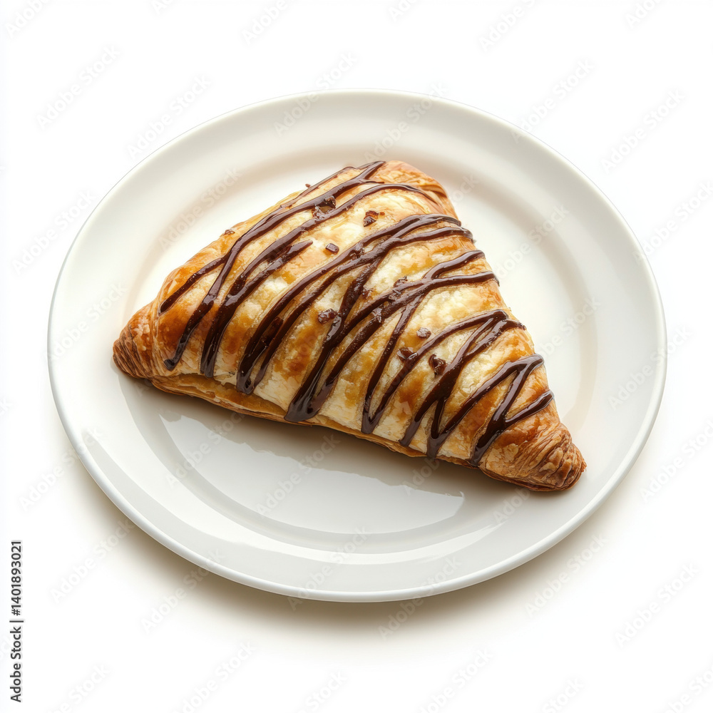 Freshly baked croissant with chocolate on a plate, perfect for breakfast or dessert, a delicious and sweet meal Freshly baked croissant with chocolate on a plate, perfect for breakfast or dessert, a delicious and sweet meal