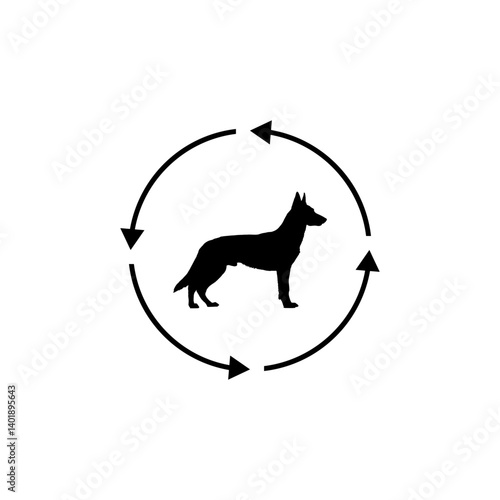 Dog Lifecycle Silhouette with Circular Arrows
