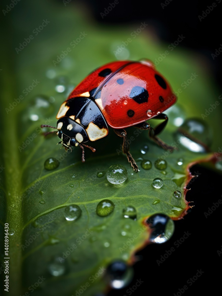 Ladybug on Dew-Covered Leaf A Macro Photograph of Nature's Beauty Ladybug on Dew-Covered Leaf A Macro Photograph of Nature's Beauty