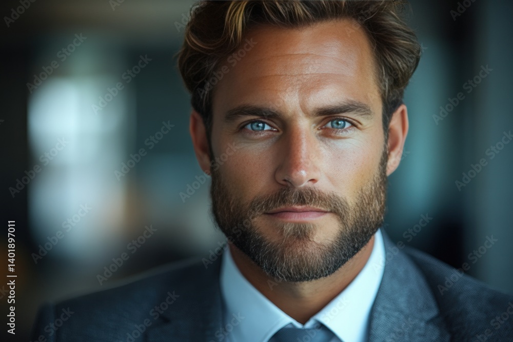 Handsome man with captivating blue eyes wearing a gray suit portrait Handsome man with captivating blue eyes wearing a gray suit portrait