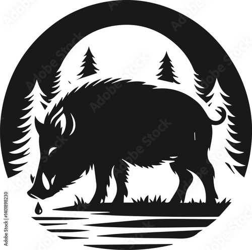 Wild boar silhouette animal vector