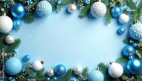 Wallpaper Mural Ornaments and garlands in shades of blue and white, blue, Christmas decorations Torontodigital.ca