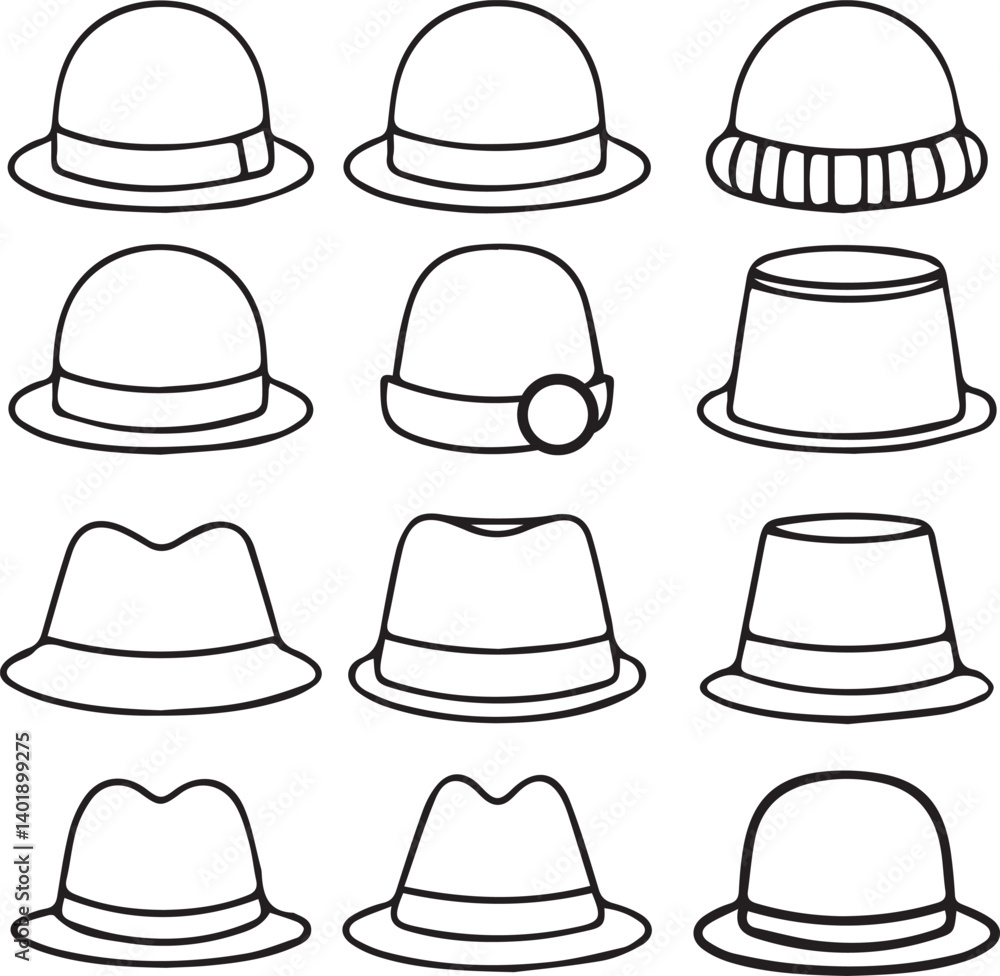 Variety Style of Line Art Simple Hat Icons. Variety Style of Line Art Simple Hat Icons.