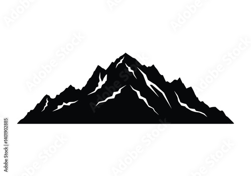 Mont blanc silhouette. This image showcases a bold black silhouette of Mont Blanc, the highest peak in the Alps with sharp and rocky outlines. Vector black clipart illustration design.