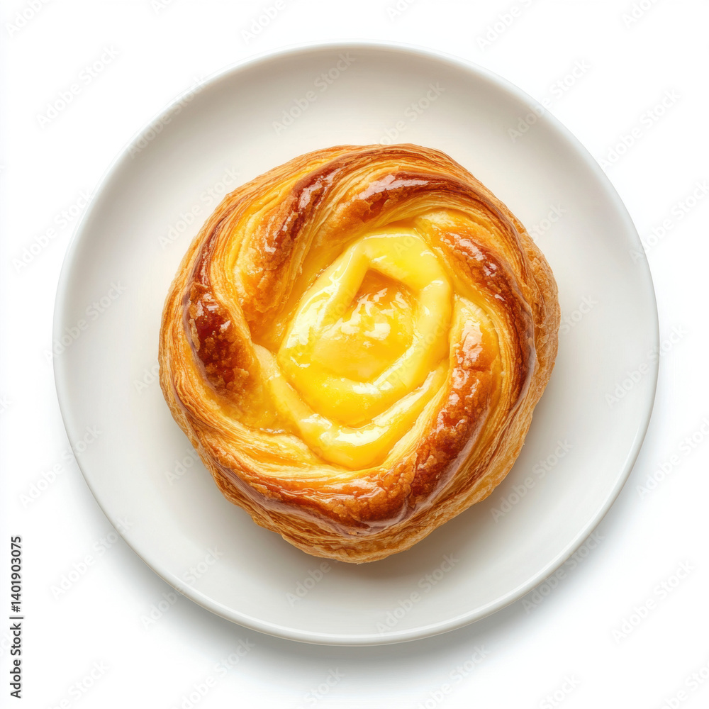 Fresh puff pastry and sweet bun with jam on a plate Fresh puff pastry and sweet bun with jam on a plate