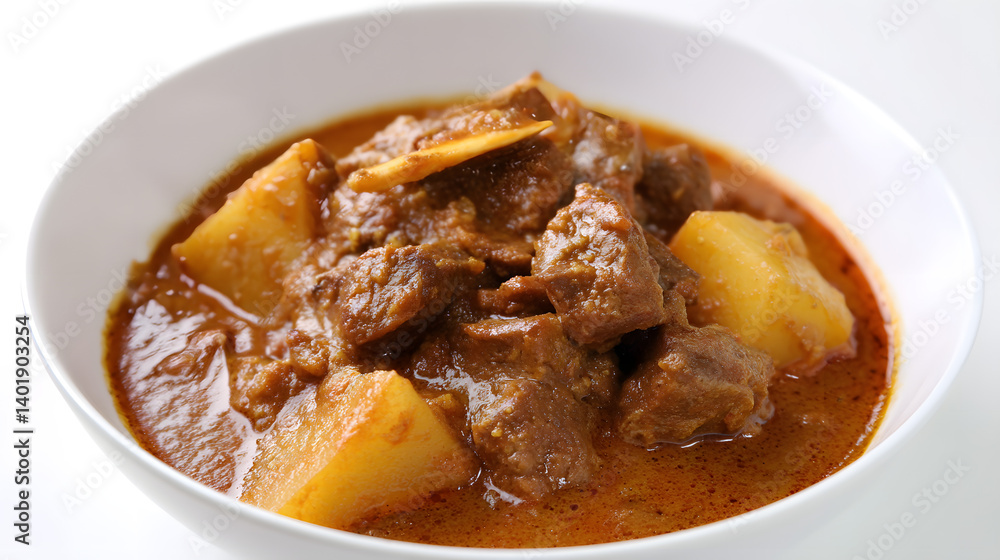 Delicious Massaman Beef Curry with Neat Round Portions and Tender Ingredients in a Stylish Bowl Presentation Delicious Massaman Beef Curry with Neat Round Portions and Tender Ingredients in a Stylish Bowl Presentation