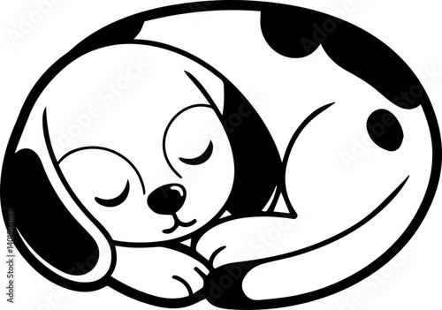 svg clipart black silhouette Cute Sleeping Puppy Illustration in Black and White with Simple Lines