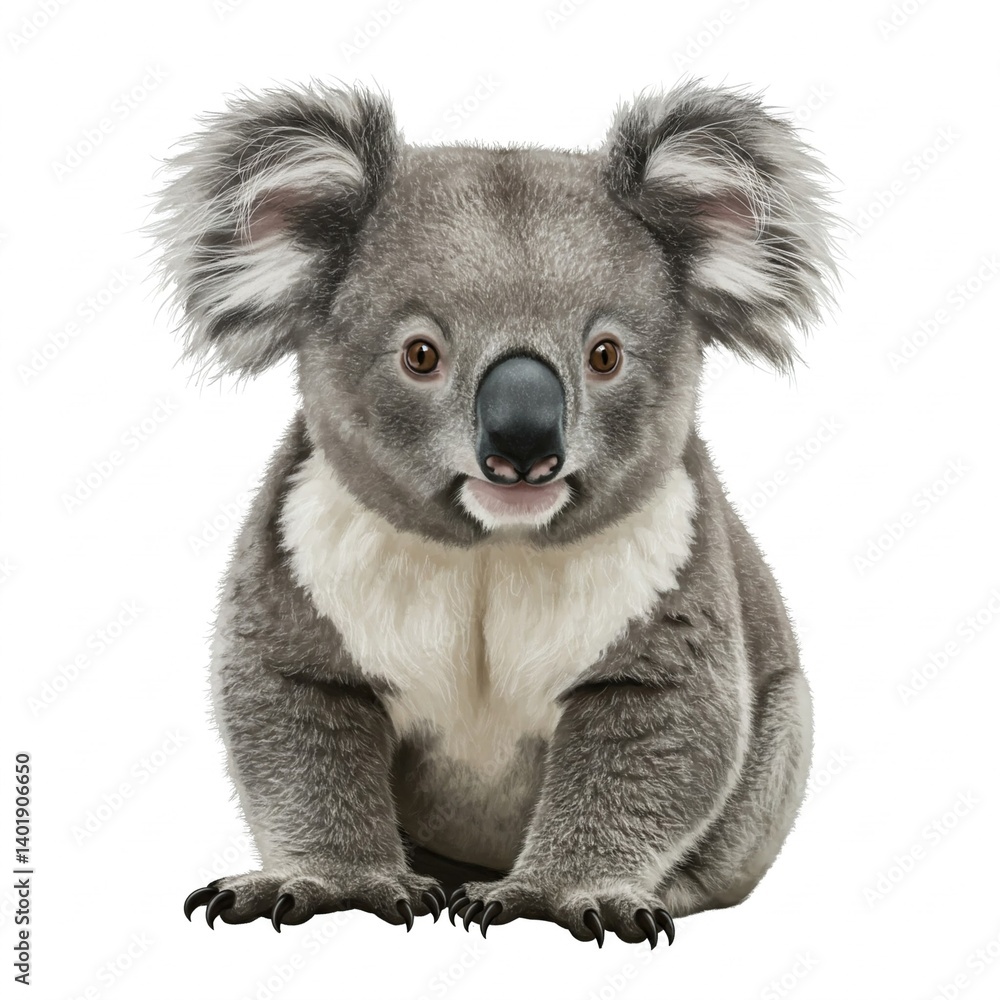 Fototapeta premium Koala isolated on white background. Australian wildlife with unique features and peaceful demeanor.