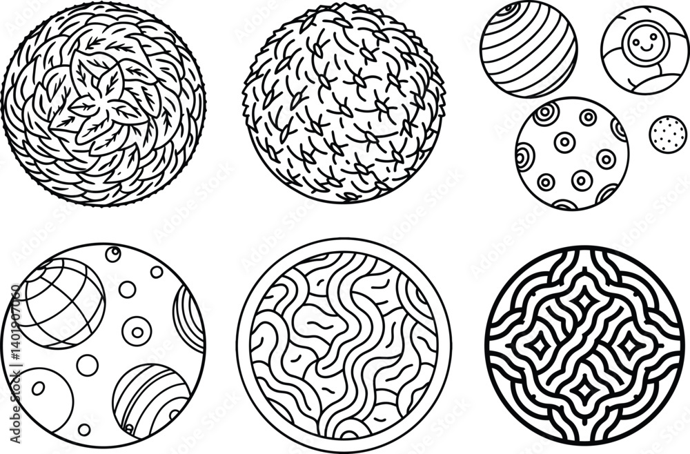 Abstract Hand Drawn Round Doodle Shapes and Textures Set Isolated on White. Abstract Hand Drawn Round Doodle Shapes and Textures Set Isolated on White.