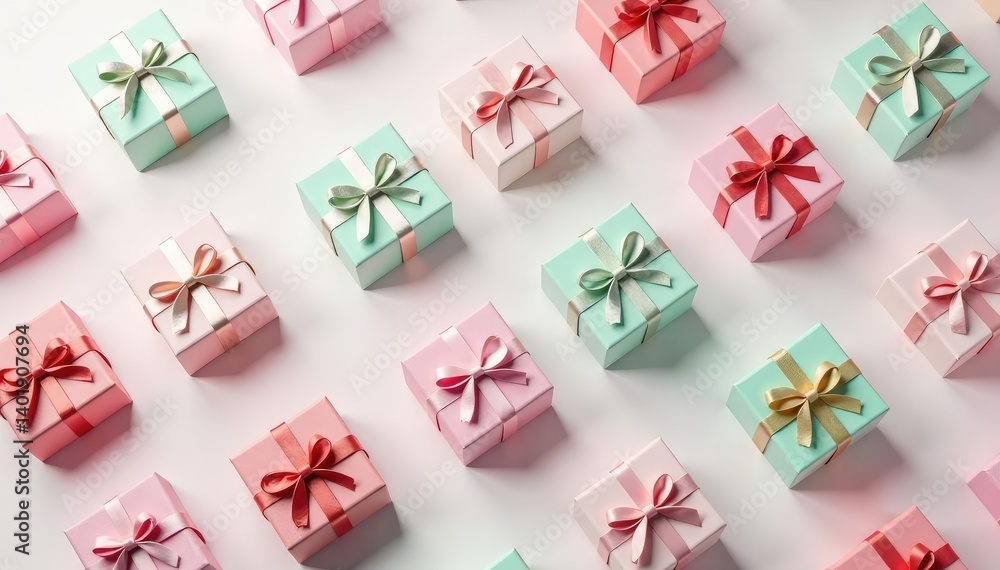 Elegant repeating gift box pattern, pastel colors, autumn, ribbon, gift Elegant repeating gift box pattern, pastel colors, autumn, ribbon, gift