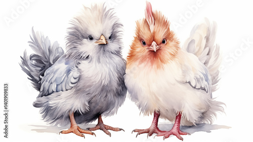 Silkie Chickens illustration ready for Easter ~ Created using Generative AI