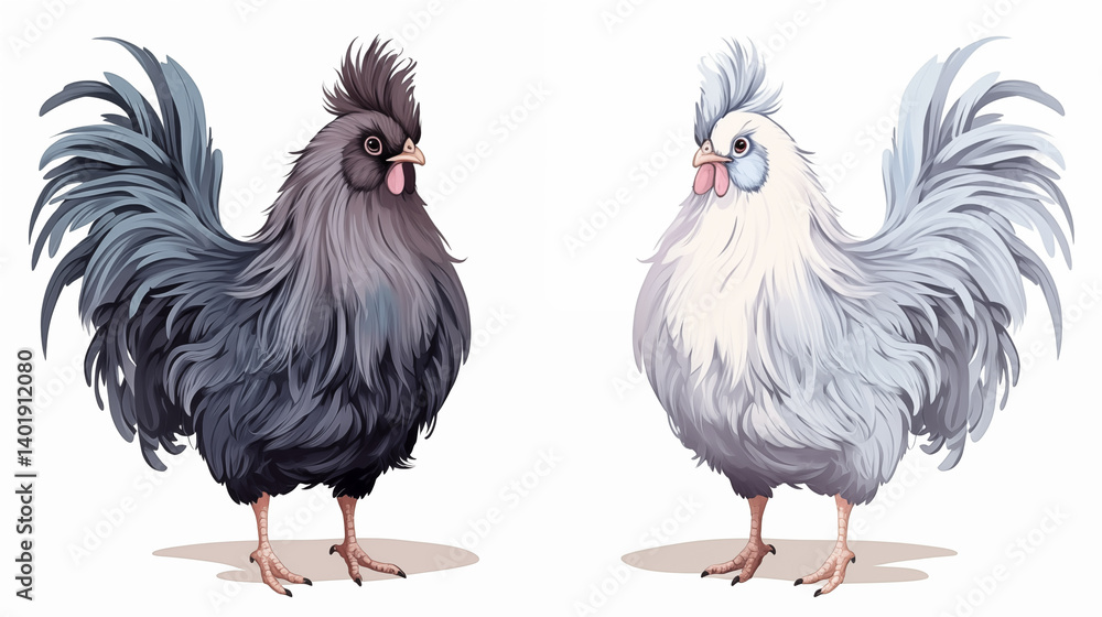 Fototapeta premium Silkie Chickens illustration ready for Easter ~ Created using Generative AI