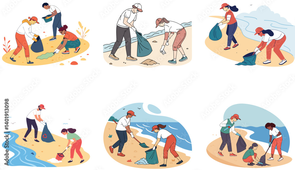 Flat Illustration of Eco-Friendly Activities and Tree Planting for Environmental Awareness.