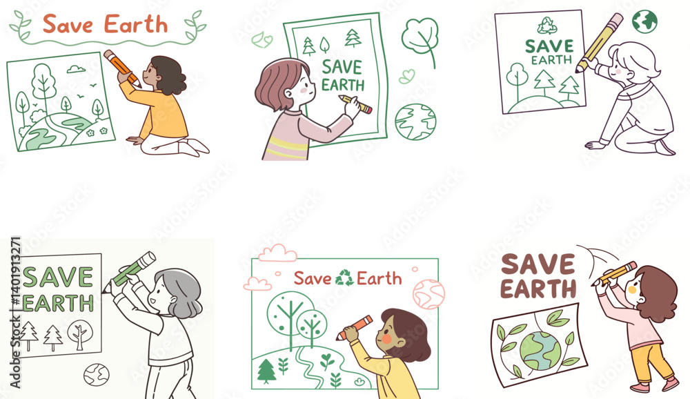 Obraz premium Flat Illustration of Eco-Friendly Activities and Tree Planting for Environmental Awareness.