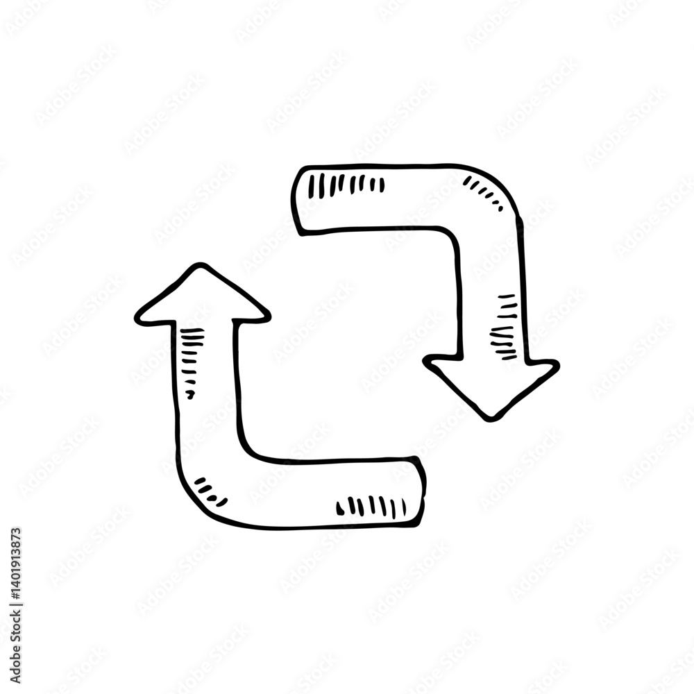 Loop cycle doodle two-arrow icon element on a white background. Loop cycle doodle two-arrow icon element on a white background.